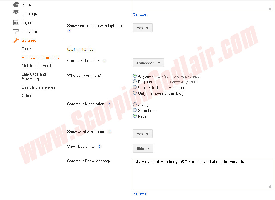 Blogspot Comment Settings
